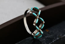 Load image into Gallery viewer, Native American Handmade Turquoise Needlepoint Square Pattern Silver Ring Size 6.5
