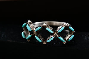 Native American Handmade Turquoise Needlepoint Square Pattern Silver Ring Size 6.5