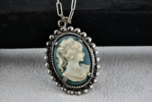 Load image into Gallery viewer, Sterling Silver Victorian Blue White Cameo Pendant 20&quot; Necklace
