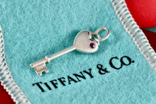 Load image into Gallery viewer, Tiffany &amp; Co. Pink Sapphire Silver Heart Key 1.25&quot; Pendant
