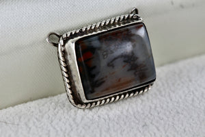 Sterling Silver Handmade Rectangle Multi Color Agate Stone Pendant