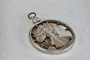 Handmade 1941 American Liberty Half Dollar Detailed Carved Pendant