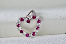 Load image into Gallery viewer, Sterling Silver CZ Pink Sapphire Diamond Heart Charm Pendant Signed SR
