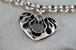 Harley Davidson Motorcycle Sterling Silver Heart Charm 6mm Link 7. 5" Bracelet