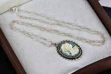 Load image into Gallery viewer, Sterling Silver Victorian Blue White Cameo Pendant 20&quot; Necklace
