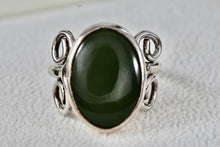 Load image into Gallery viewer, Sterling Silver Large Oval Green Jade Handmade Ring Size 7
