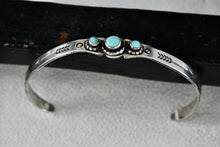 Load image into Gallery viewer, Bell Trading Post Native American Silver Turquoise Bead &quot;Child Size&quot; Cuff Bracelet
