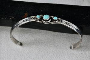 Bell Trading Post Native American Silver Turquoise Bead "Child Size" Cuff Bracelet