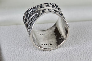 Sterling Silver ISRAEL Eternal Tree Extra Extra Wide Bade Ring Size 8.5