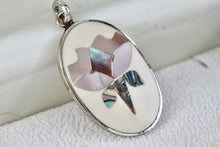 Load image into Gallery viewer, ALPACA Mexico Silver Rose Flower Abalone Inlay Handmade Oval Pendant
