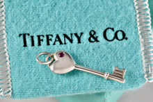 Load image into Gallery viewer, Tiffany &amp; Co. Pink Sapphire Silver Heart Key 1.25&quot; Pendant
