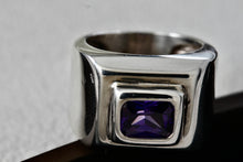Load image into Gallery viewer, Sterling Silver Rectangle Purple Amethyst Square Dome Ring Size 6.5 Signed

