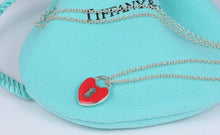 Load image into Gallery viewer, Tiffany &amp; Co. Silver Red Enamel Keyhole Mini Heart Charm Necklace
