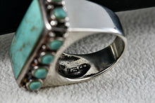 Load image into Gallery viewer, Native American Silver Large Rectangle Turquoise Bead Statement Signed Ring Size 6
