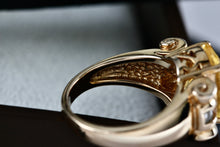 Load image into Gallery viewer, Sterling Silver Vermeil CZ Diamond Scroll Oval Citrine Cocktail Ring Size 8
