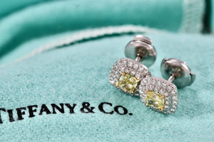 Tiffany & Co. 18Kt. White Gold Platinum Soleste Cushion Cut Diamond Earrings