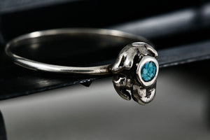 Native American Silver Blue Turquoise Chip Inlay Frog Mini Ring Size 7