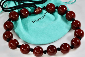 Tiffany & Co. Elsa Peretti Large Red Lacquer Beaded Silk Cord Necklace