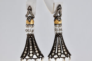 Sevan Bicakci 18Kt. Oxidized Gold Platinum Diamond Pearl Chandelier Drop Great Gatsby Earrings