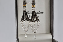 Load image into Gallery viewer, Sevan Bicakci 18Kt. Oxidized Gold Platinum Diamond Pearl Chandelier Drop Great Gatsby Earrings
