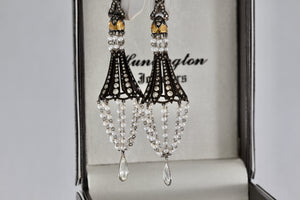 Sevan Bicakci 18Kt. Oxidized Gold Platinum Diamond Pearl Chandelier Drop Great Gatsby Earrings