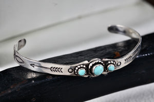 Bell Trading Post Native American Silver Turquoise Bead "Child Size" Cuff Bracelet