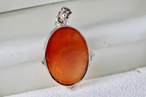 Sterling Silver Handmade Large Oval Amber Pendant