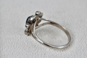Sterling Silver Small Vintage Oval Cut Blue Star Sapphire Handmade Ring Size 7.5