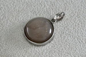 Sterling Silver Round Circle Pink Gray Moon Stone Charm Pendant