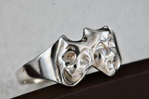 Sterling Silver Happy-Tragedy Two-Faced Masks Band Ring Size 7