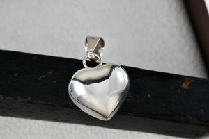 Sterling Silver Puffy Floating Heart Dangle Bell Charm Pendant