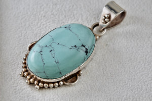 Sterling Silver Large Handmade Oval Turquoise Pendant