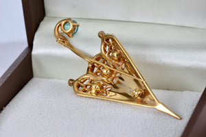 Sterling Silver Vermeil Umbrella Aquamarine Rhinestone 3.5" Brooch Pin