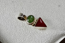 Load image into Gallery viewer, Sterling Silver Small Oval Green Peridot &amp; Red Coral Triangle Handmade Pendant Signed CRS
