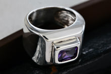 Load image into Gallery viewer, Sterling Silver Rectangle Purple Amethyst Square Dome Ring Size 6.5 Signed
