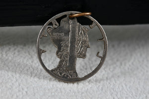 Handmade 1940's Silver American Mercury Dime 10 Cents Detailed Carved Pendant