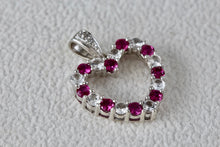 Load image into Gallery viewer, Sterling Silver CZ Pink Sapphire Diamond Heart Charm Pendant Signed SR
