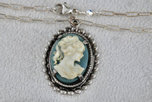 Load image into Gallery viewer, Sterling Silver Victorian Blue White Cameo Pendant 20&quot; Necklace
