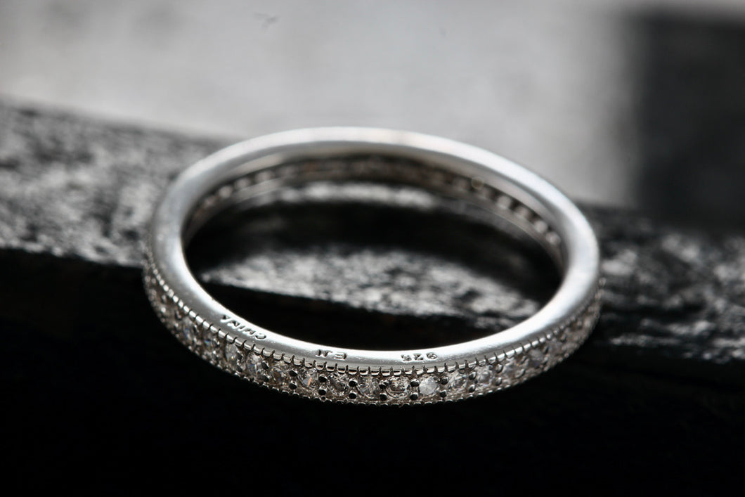 Sterling Silver Eternity Narrow CZ Diamonds Stacking Ring Size 7 Signed EJI