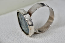 Load image into Gallery viewer, Sterling Silver Handmade Square Cracked Blue Glass Ring Size 7 Signed SR
