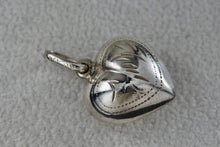 Load image into Gallery viewer, Sterling Silver Etched Carving Puffy Floating Heart Charm Pendant Signed
