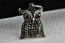 Load image into Gallery viewer, Sterling Silver Ruby Eyes Rhinestone Owl Charm Pendant Vintage
