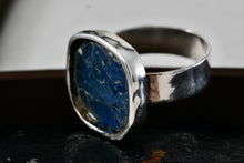 Load image into Gallery viewer, Sterling Silver Handmade Square Cracked Blue Glass Ring Size 7 Signed SR
