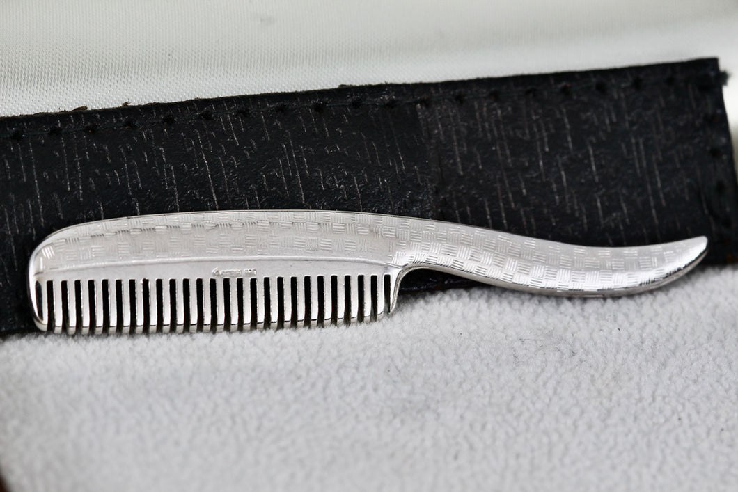 Sterling Silver Mini Comb Brush w/ Leather Case