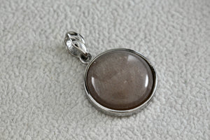 Sterling Silver Round Circle Pink Gray Moon Stone Charm Pendant