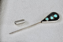 Load image into Gallery viewer, Native American Silver Three Turquoise Bead Handmade Hair Pin Brooch
