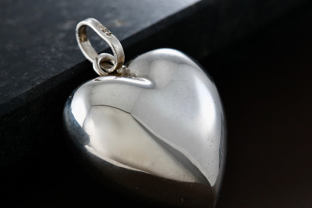 Sterling Silver Large Puffy Floating Heart Charm Pendant