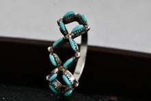 Load image into Gallery viewer, Native American Handmade Turquoise Needlepoint Square Pattern Silver Ring Size 6.5
