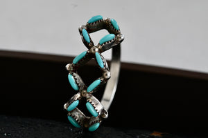 Native American Handmade Turquoise Needlepoint Square Pattern Silver Ring Size 6.5