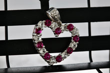 Load image into Gallery viewer, Sterling Silver CZ Pink Sapphire Diamond Heart Charm Pendant Signed SR
